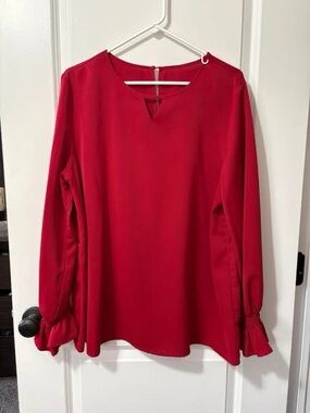 Red Long-Sleeve Ruffle Cuff Women's Top